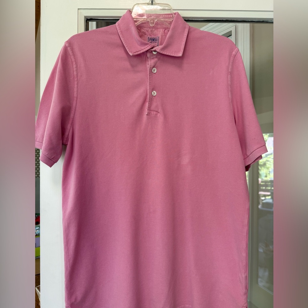Men's Fendeli Pink Short-Sleeve Polo Classic Collared Style Gaza Cotton sz 52 Lg